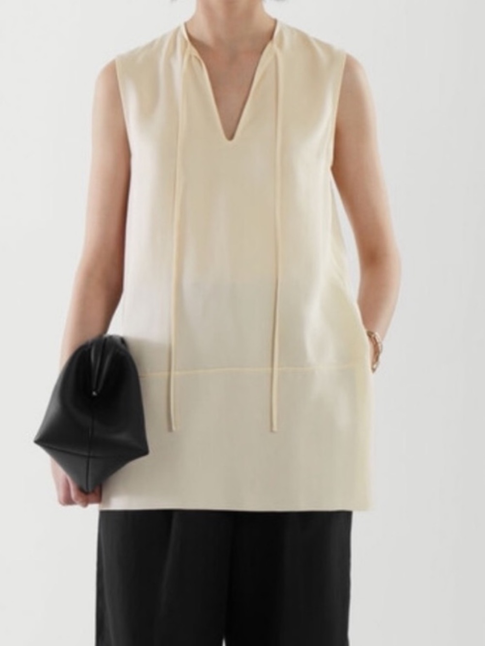 COS Sleeveless Tie-Neck Blouse in Cream Size 8